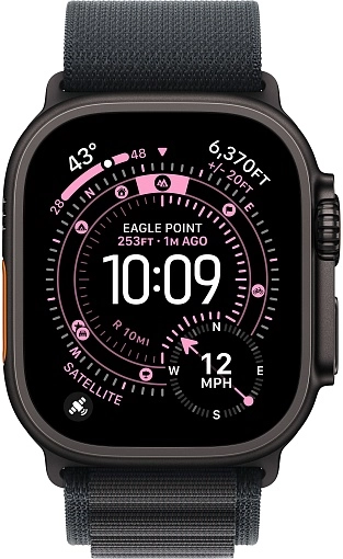 Apple Watch Ultra 3 49 мм, корпус из черного титана, ремешок Alpine черного цвета, размер S