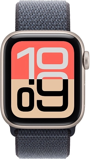 Apple Watch SE 3 Sport Loop 44 мм, «сияющая звезда», ремешок тёмно-синего цвета